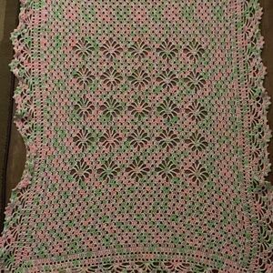 Handcrafted Pink & Green Baby Crochet Throw by